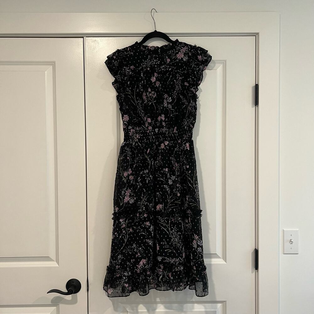 Cece Women's Midi Dress Black with‎ Purple Flowers Feminine Size Large P